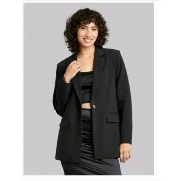 289 Women's Black Single-Button Oversized Blazer – Wild Fable - Picture 1 of 2